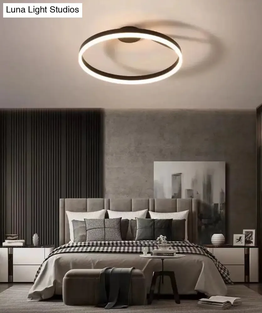 Contemporary Metal Ceiling Light Fixtures for Bedroom - Circular Semi Flush Mount Lighting