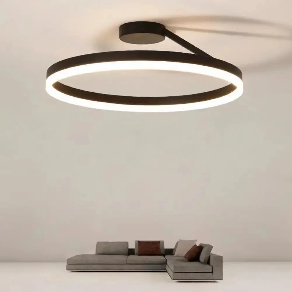 Contemporary Metal Ceiling Light Fixtures for Bedroom - Circular Semi Flush Mount Lighting