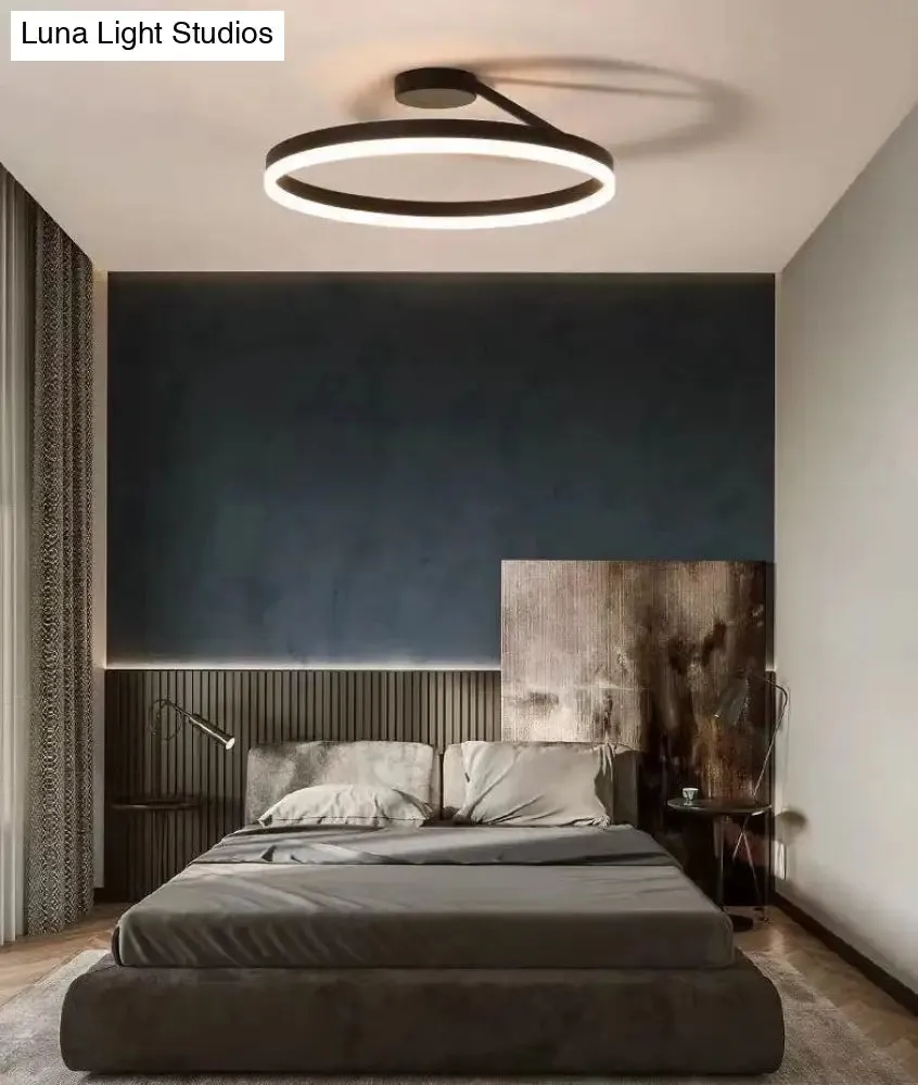 Contemporary Metal Ceiling Light Fixtures for Bedroom - Circular Semi Flush Mount Lighting