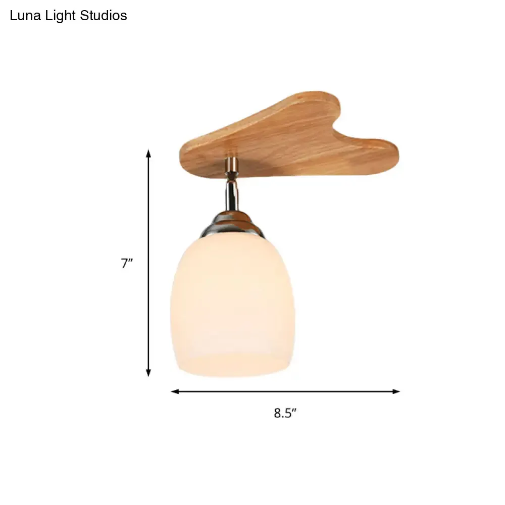 Contemporary Milk Glass Flush Mount Lamp with Wood Canopy - 1/3/4 Lights, Beige Finish