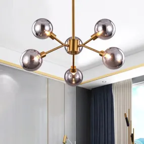 Contemporary Smoke Gray Glass Semi Flush Mount with Brass Finish - Illuminate your space with 6/8 Bulbs!