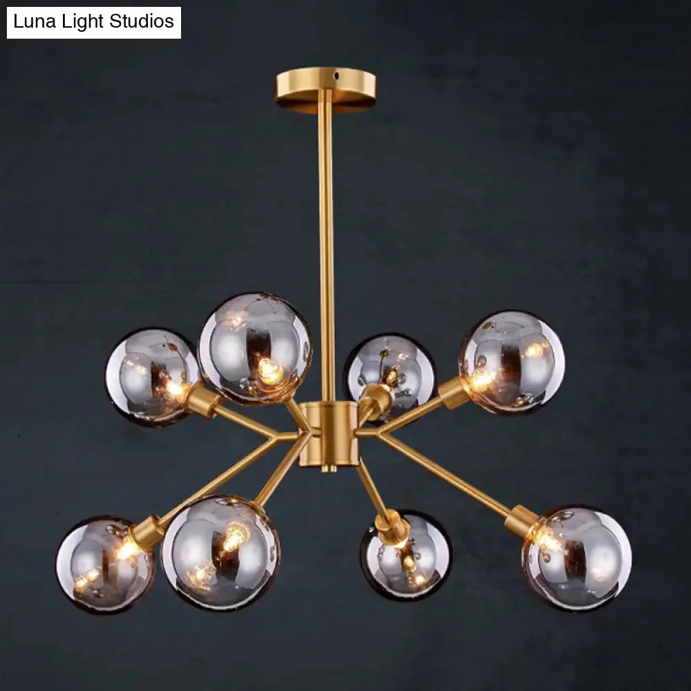 Contemporary Smoke Gray Glass Semi Flush Mount with Brass Finish - Illuminate your space with 6/8 Bulbs!