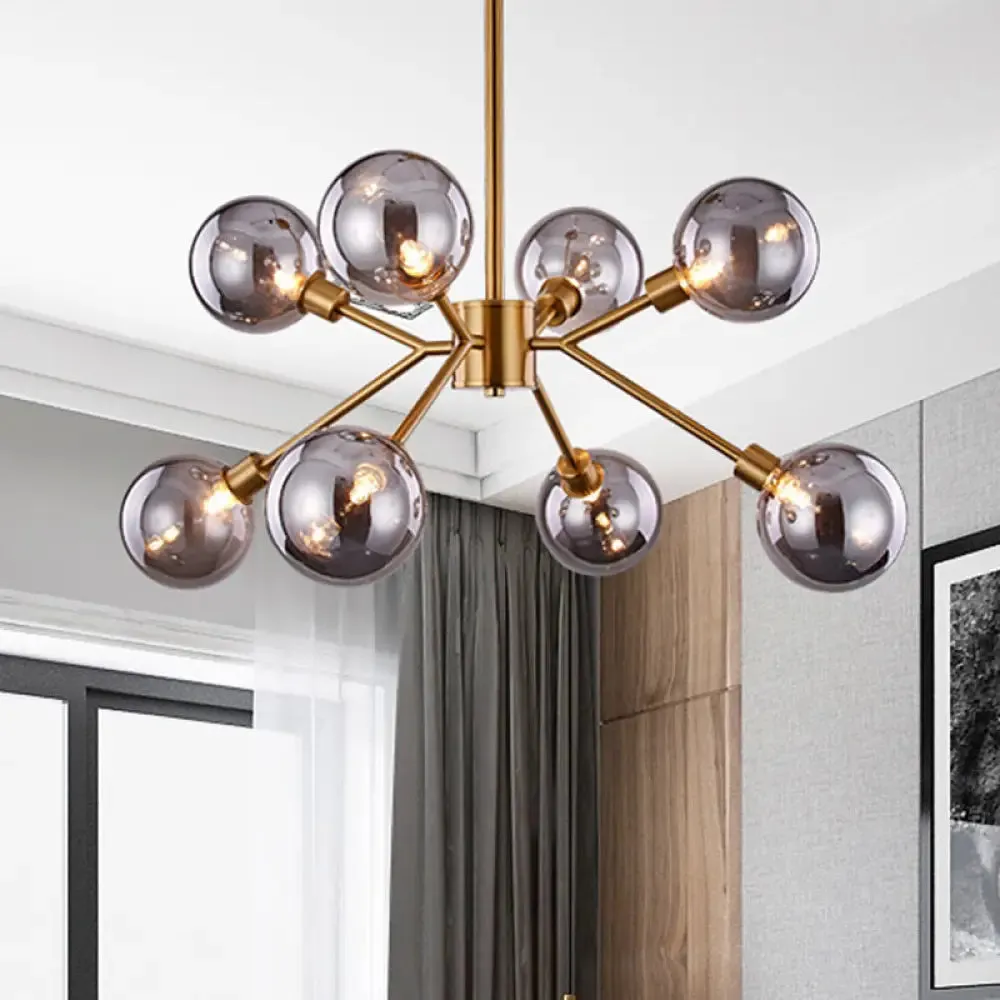 Contemporary Smoke Gray Glass Semi Flush Mount with Brass Finish - Illuminate your space with 6/8 Bulbs!