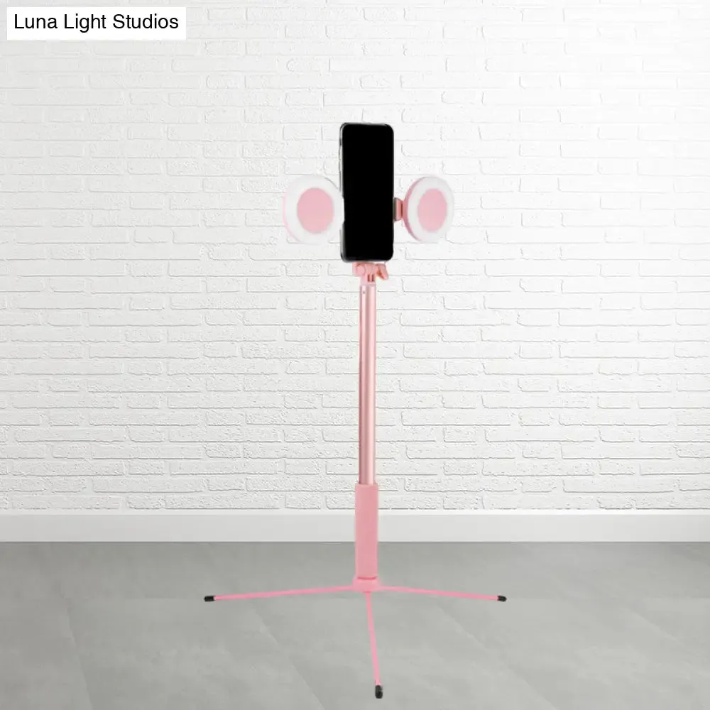 Contemporary Style Pink LED Fill Light with USB Port - Round Iron Make-Up Lighting
