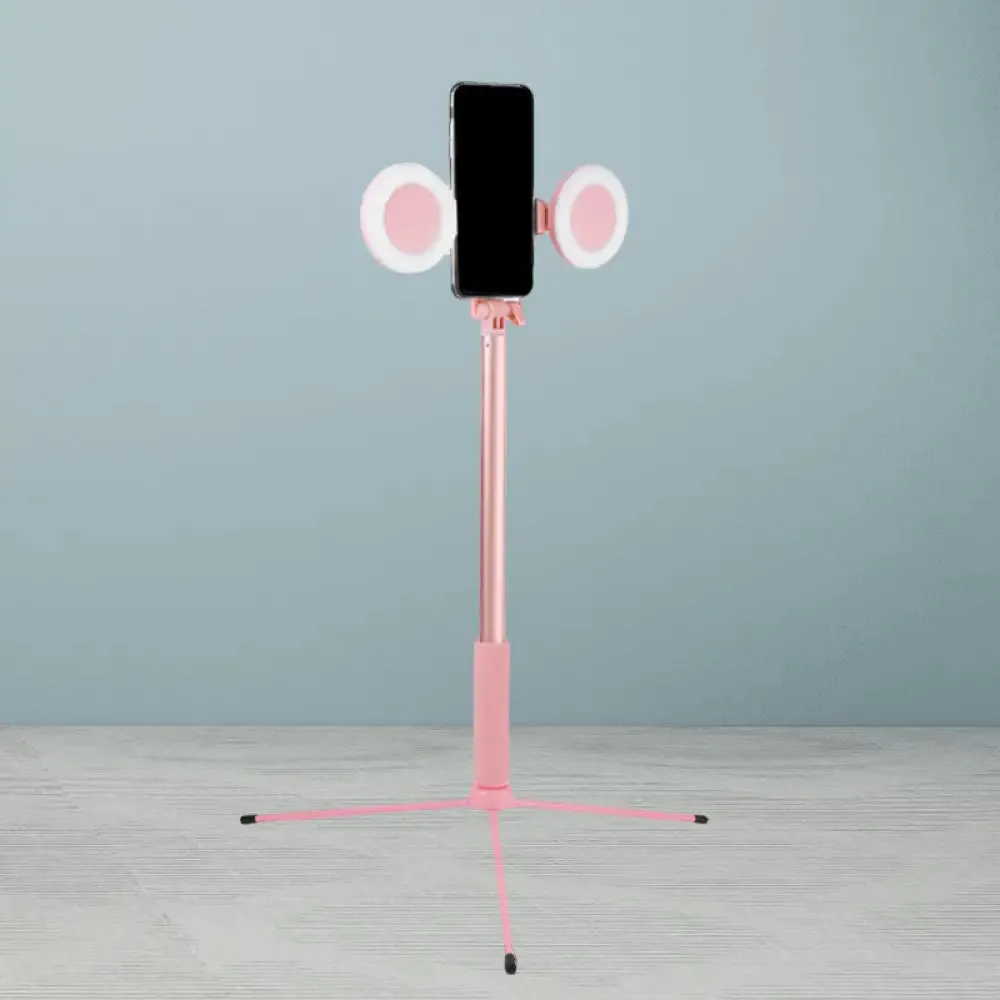 Contemporary Style Pink LED Fill Light with USB Port - Round Iron Make-Up Lighting