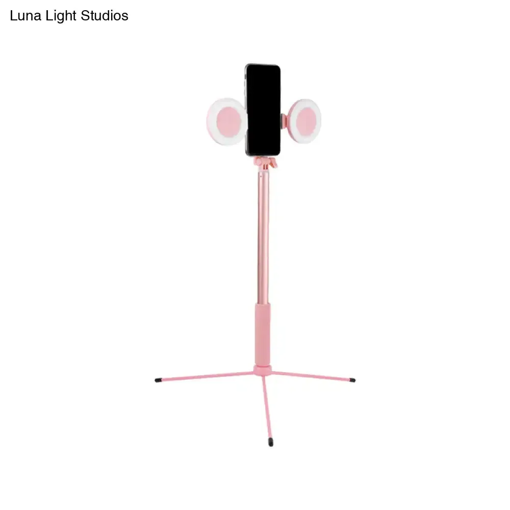 Contemporary Style Pink LED Fill Light with USB Port - Round Iron Make-Up Lighting