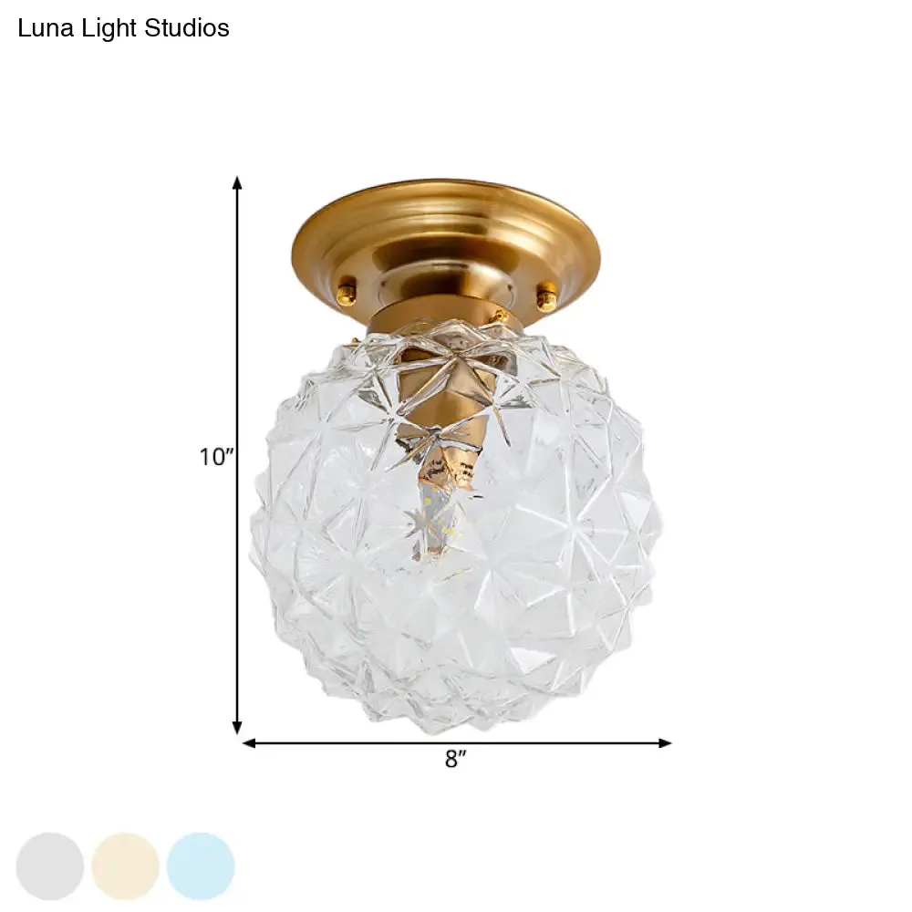 Countryside Blue/Clear/Smoke Gray Prismatic Glass Pine Cone Hallway Ceiling Lamp - Brass Flush Mount Light