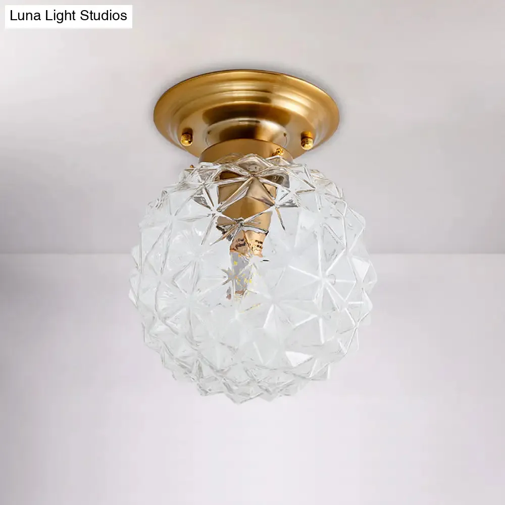 Countryside Blue/Clear/Smoke Gray Prismatic Glass Pine Cone Hallway Ceiling Lamp - Brass Flush Mount Light