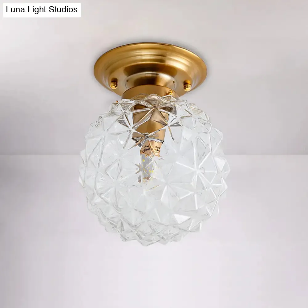 Countryside Blue/Clear/Smoke Gray Prismatic Glass Pine Cone Hallway Ceiling Lamp - Brass Flush Mount Light
