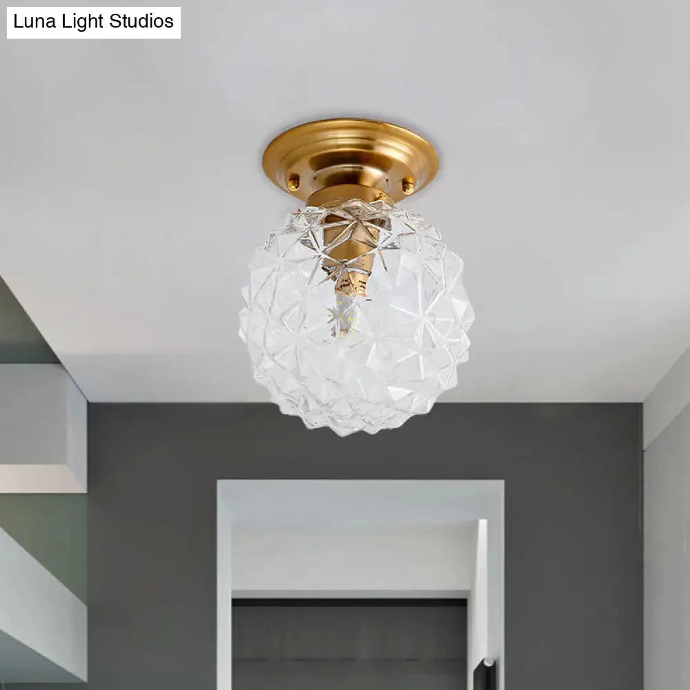 Countryside Blue/Clear/Smoke Gray Prismatic Glass Pine Cone Hallway Ceiling Lamp - Brass Flush Mount Light