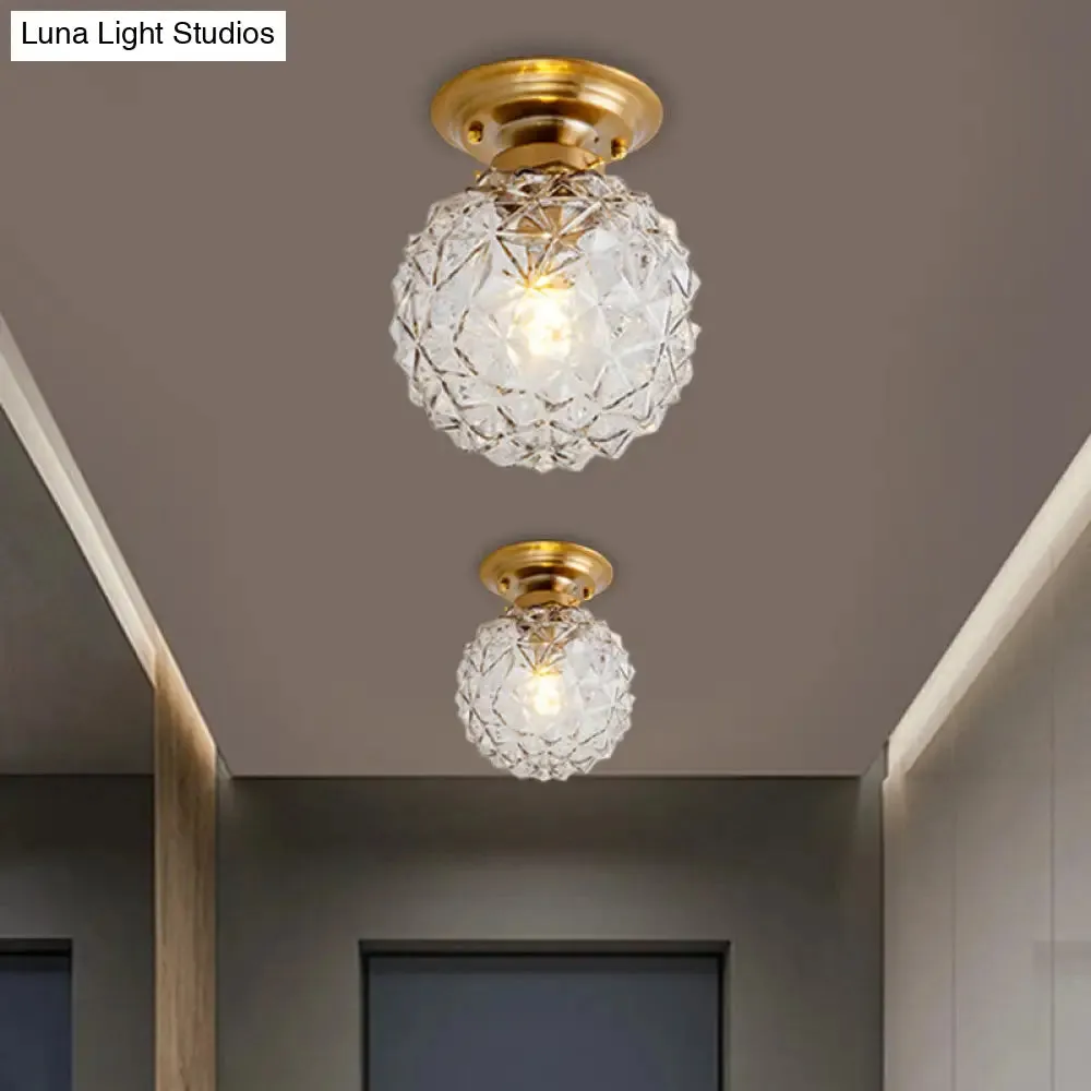 Countryside Blue/Clear/Smoke Gray Prismatic Glass Pine Cone Hallway Ceiling Lamp - Brass Flush Mount Light