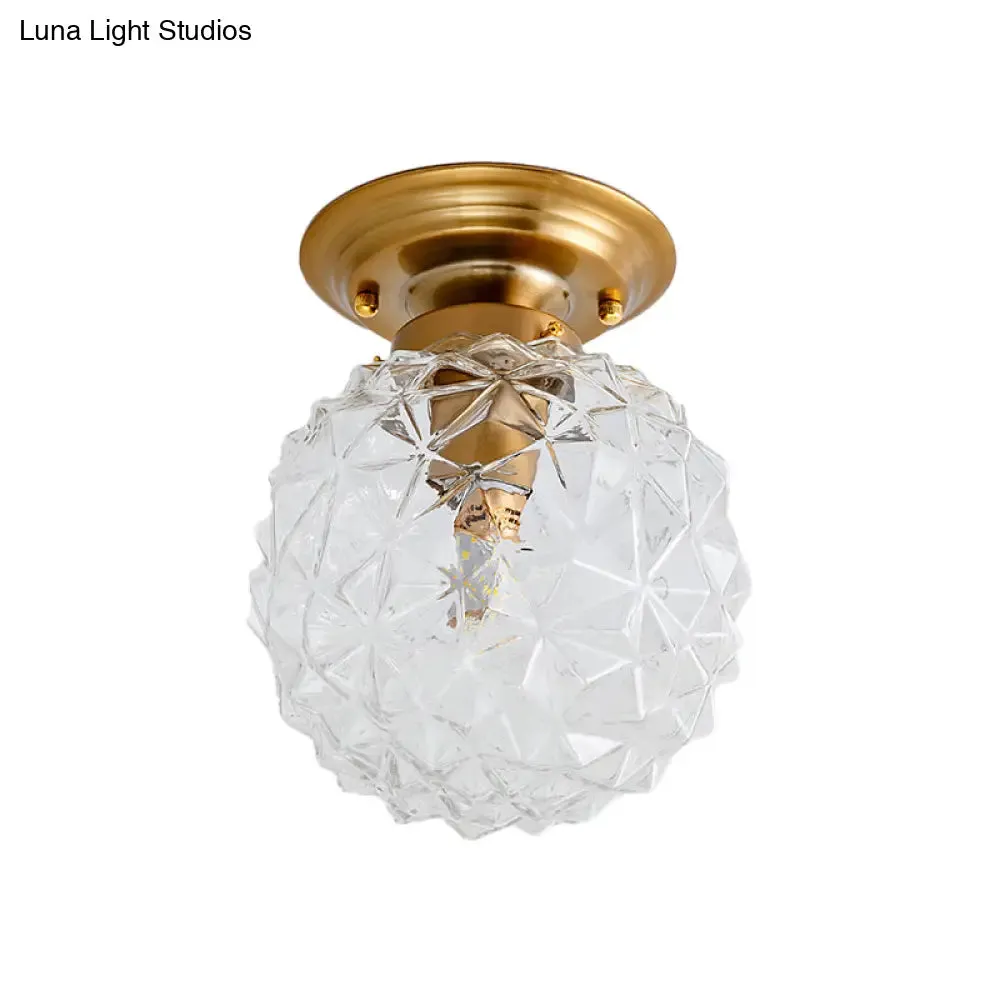 Countryside Blue/Clear/Smoke Gray Prismatic Glass Pine Cone Hallway Ceiling Lamp - Brass Flush Mount Light