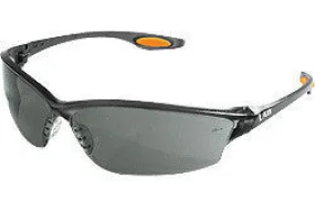 Crews Law 2 Safety Glasses With Smoke Frame, Gray Polycarbonate Duramass Scratch-Resistant Lens, TPR Nose Pad And Orange Temple Inserts