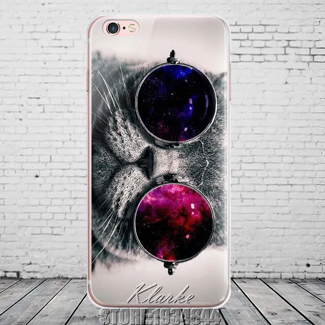 Cute Cat with Glasses Pattern Case Cover For iphone 6 6S 5 5s se 7 7PlusTransparent Soft Silicone Cell Phone Cases