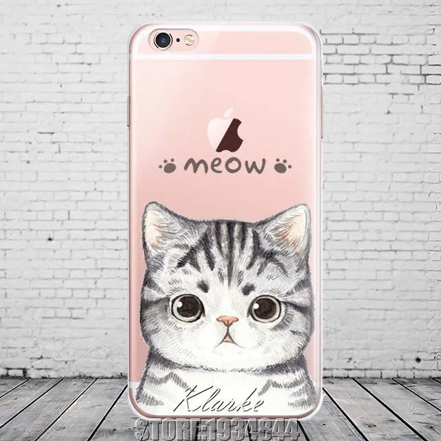 Cute Cat with Glasses Pattern Case Cover For iphone 6 6S 5 5s se 7 7PlusTransparent Soft Silicone Cell Phone Cases