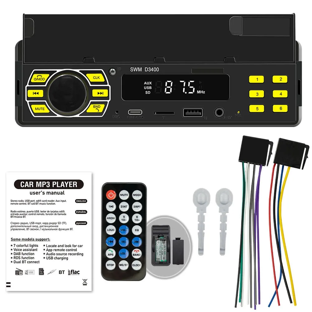 D3400 Car Stereo Multimedia MP3 Player AUX Hands-Free Calling Car