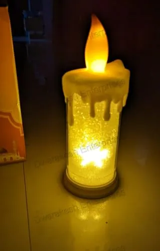 Dwarakesh Enterprises® Long Battery Backup Bright 23cm Size Glittering Real Snow drip Led fire Simulation Wick Ambient Romantic flameless Orange shootingstorm Tealight Candle(Batteries Included)