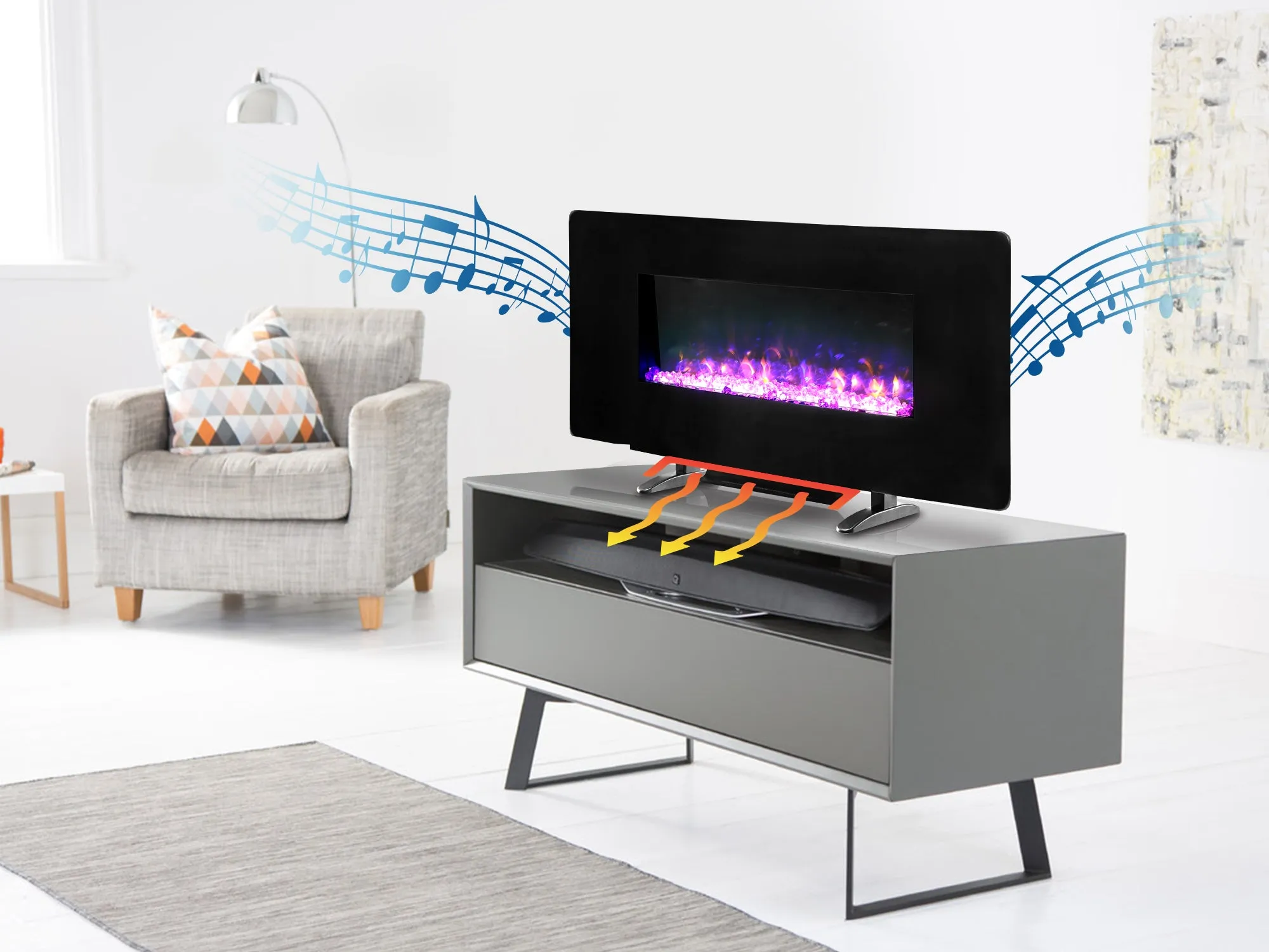 Electronic Fireplaces with Real Heat, Bluetooth Speakers & LED Mood Lighting