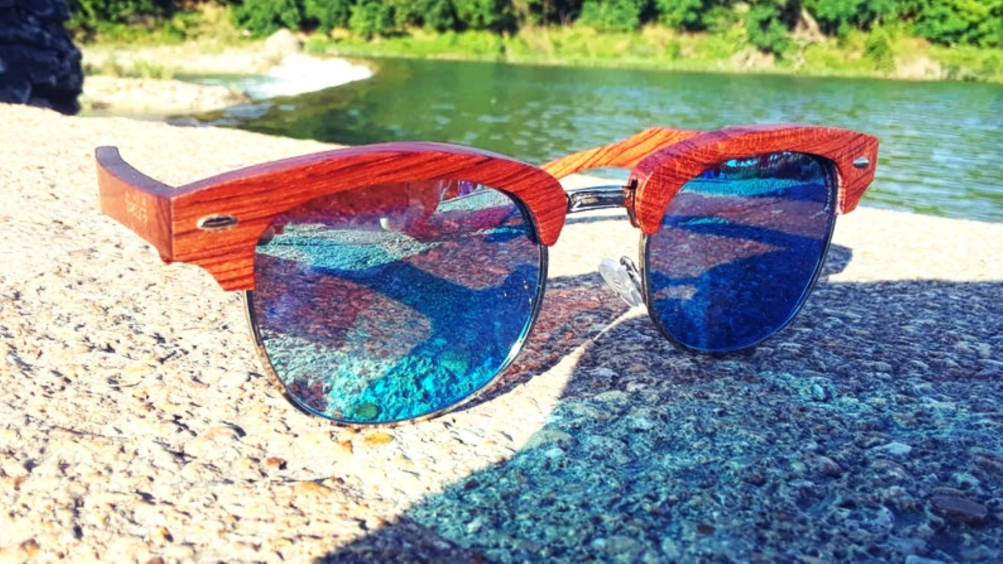 Engelberts Real Brazilian Pear Wood Sunglasses With Ice Blue Lenses