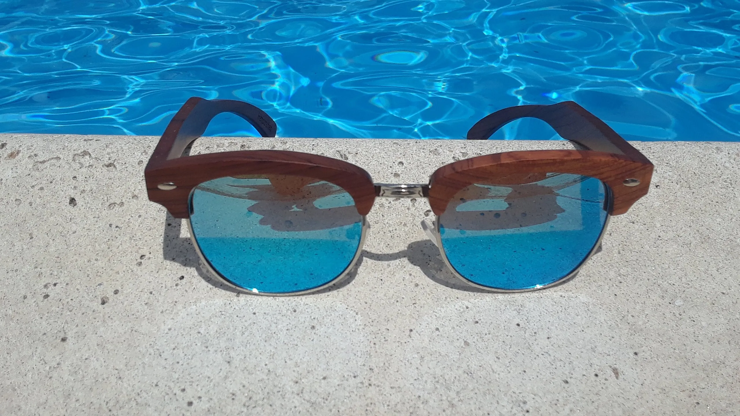 Engelberts Real Brazilian Pear Wood Sunglasses With Ice Blue Lenses