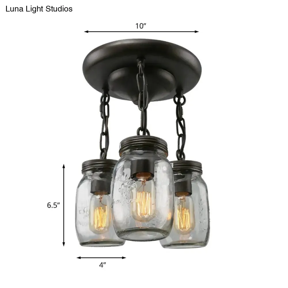 Etched Clear Glass Mason Jar Semi Flush Industrial Light Fixture - Ideal for Dining Room - 3/5-Bulb Option