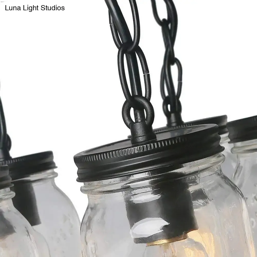 Etched Clear Glass Mason Jar Semi Flush Industrial Light Fixture - Ideal for Dining Room - 3/5-Bulb Option