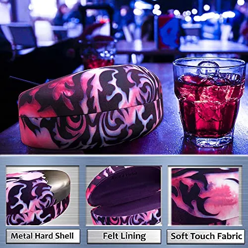 Extra Large Sunglasses Case - Hard Shell Glasses Case with Drawstring Pouch and Cloth - Eyeglass case holder by MyEyeglassCase (AS179 Purple Damask)
