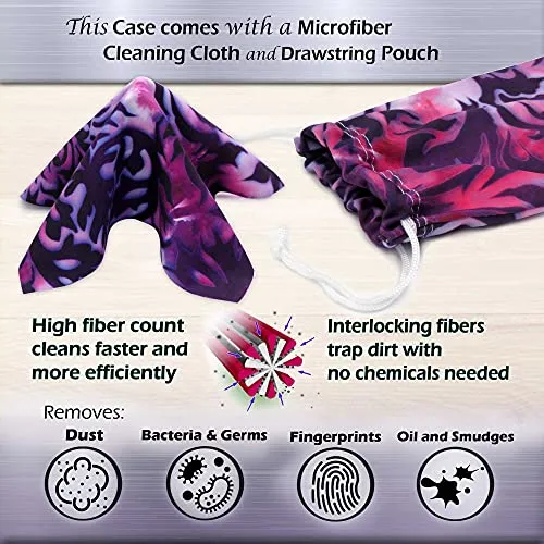 Extra Large Sunglasses Case - Hard Shell Glasses Case with Drawstring Pouch and Cloth - Eyeglass case holder by MyEyeglassCase (AS179 Purple Damask)
