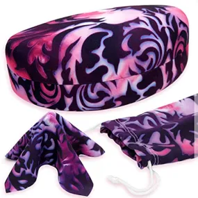 Extra Large Sunglasses Case - Hard Shell Glasses Case with Drawstring Pouch and Cloth - Eyeglass case holder by MyEyeglassCase (AS179 Purple Damask)