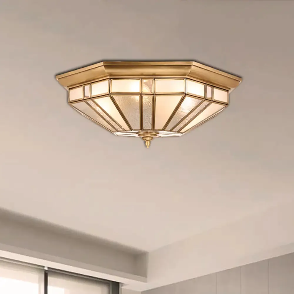 Geometric Ceiling Mount Brass Flush Light Fixture for Bedroom - Beveled Glass - 4/6 Bulbs - 19.5"/23.5" W