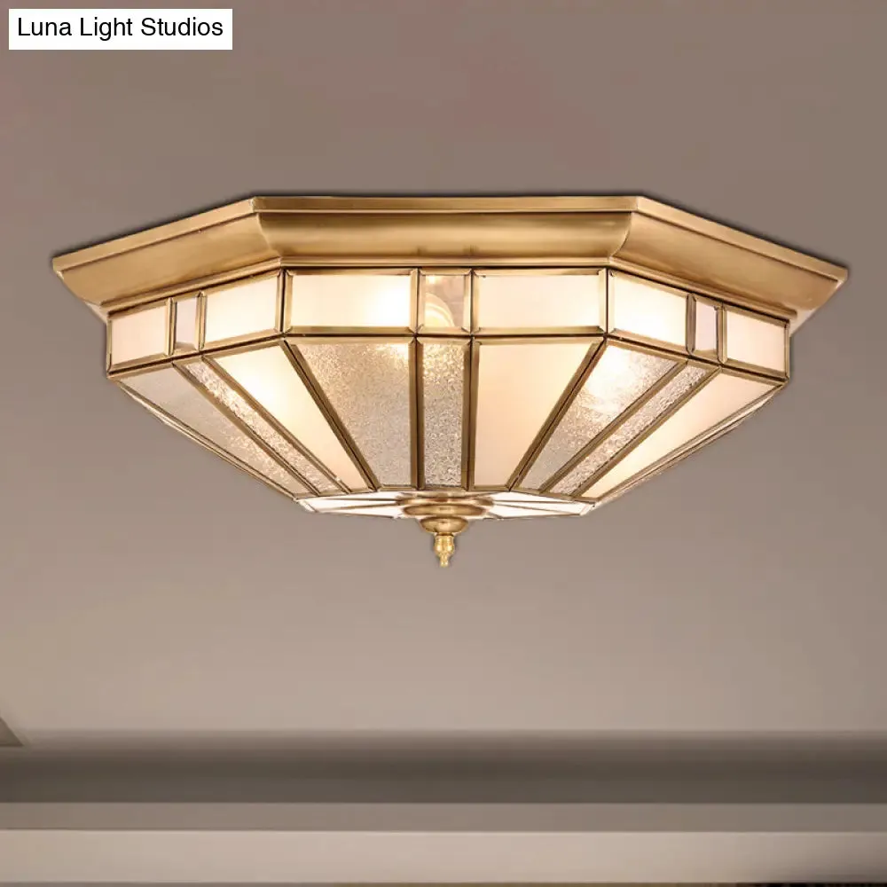 Geometric Ceiling Mount Brass Flush Light Fixture for Bedroom - Beveled Glass - 4/6 Bulbs - 19.5"/23.5" W
