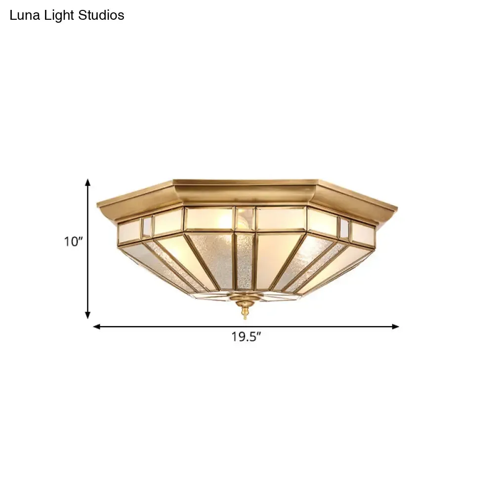 Geometric Ceiling Mount Brass Flush Light Fixture for Bedroom - Beveled Glass - 4/6 Bulbs - 19.5"/23.5" W