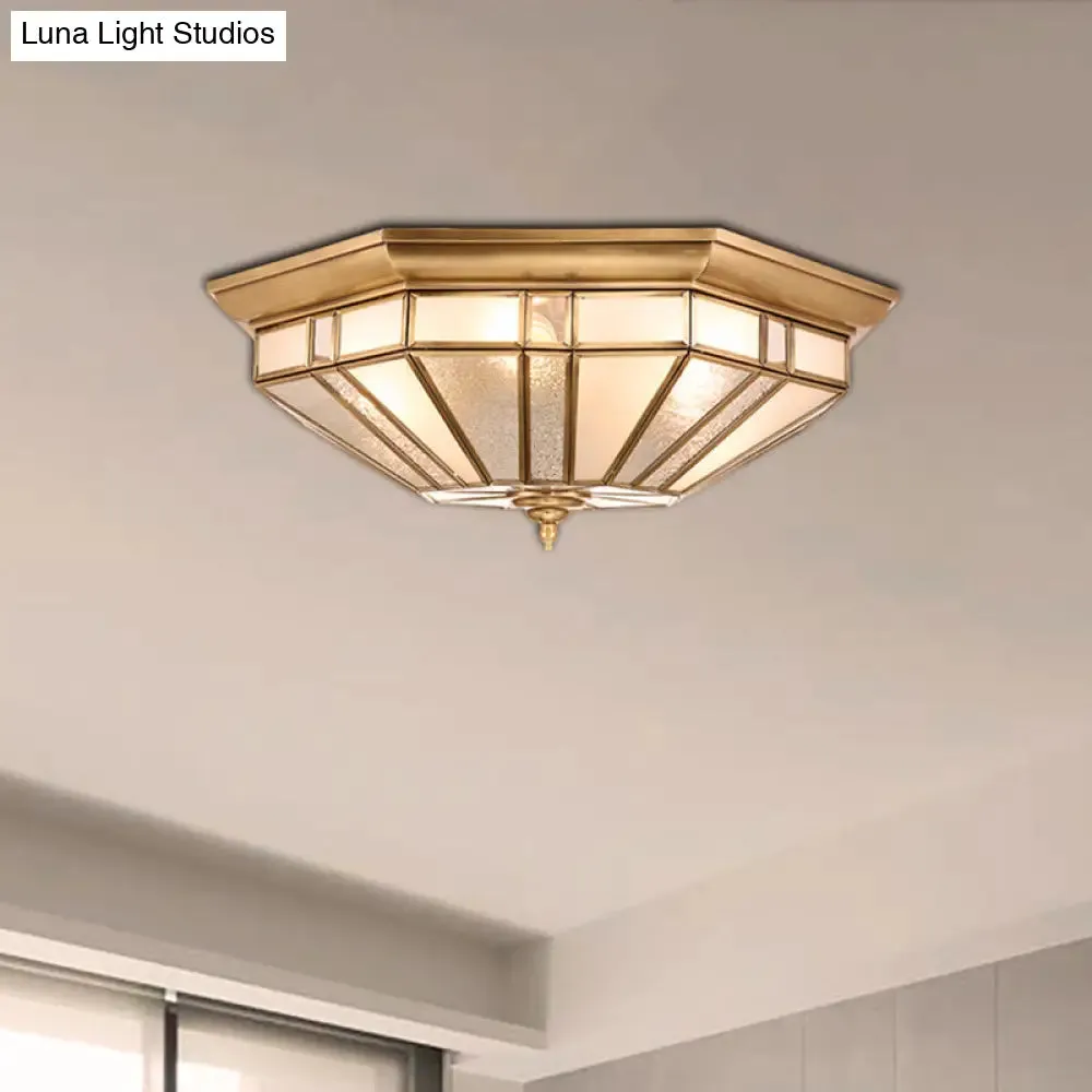 Geometric Ceiling Mount Brass Flush Light Fixture for Bedroom - Beveled Glass - 4/6 Bulbs - 19.5"/23.5" W