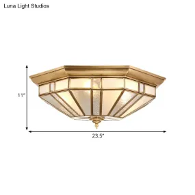 Geometric Ceiling Mount Brass Flush Light Fixture for Bedroom - Beveled Glass - 4/6 Bulbs - 19.5"/23.5" W