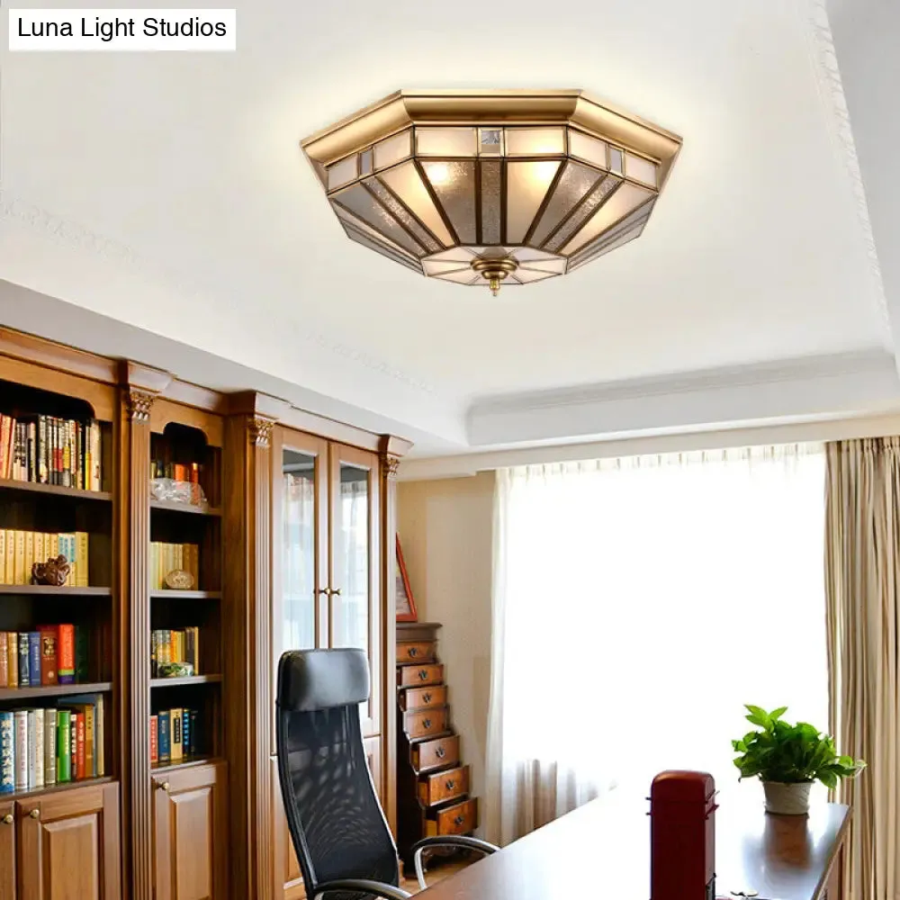 Geometric Ceiling Mount Brass Flush Light Fixture for Bedroom - Beveled Glass - 4/6 Bulbs - 19.5"/23.5" W
