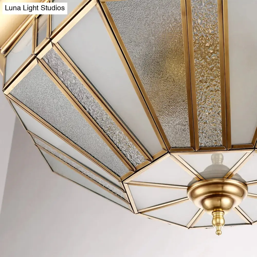 Geometric Ceiling Mount Brass Flush Light Fixture for Bedroom - Beveled Glass - 4/6 Bulbs - 19.5"/23.5" W