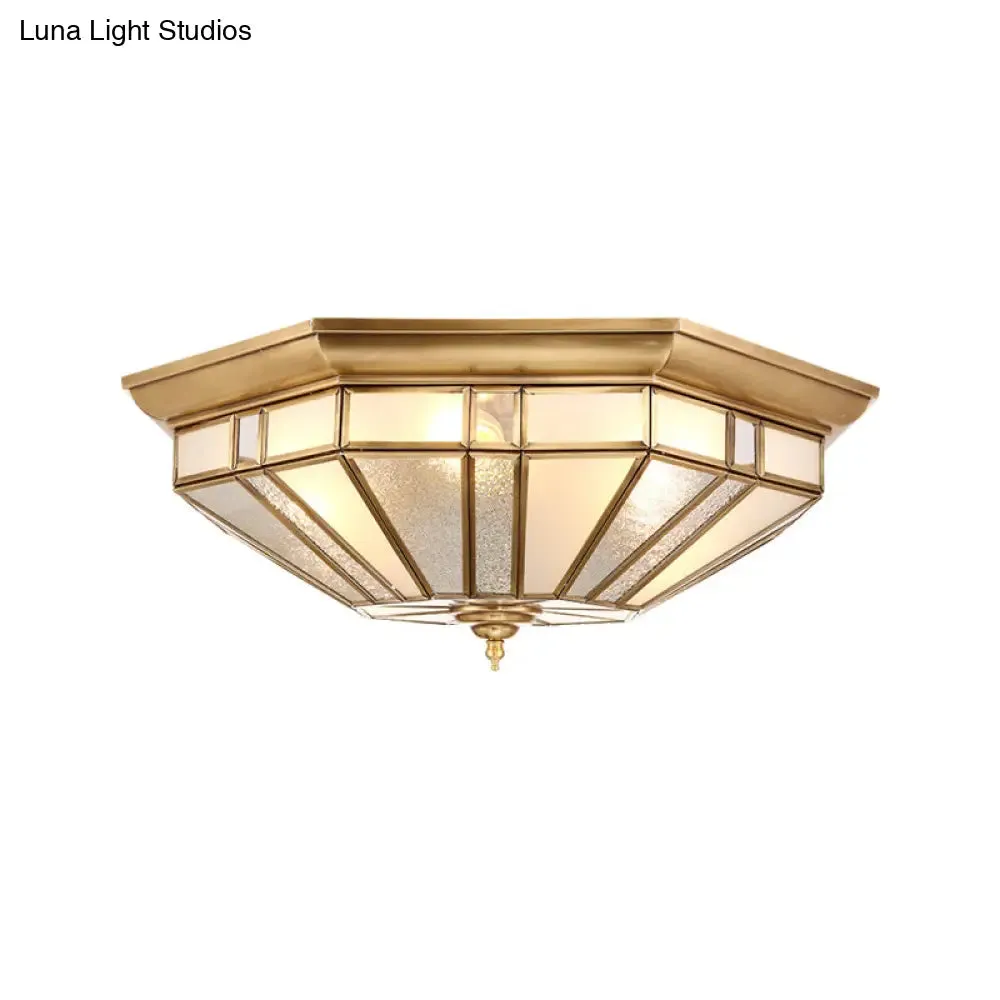 Geometric Ceiling Mount Brass Flush Light Fixture for Bedroom - Beveled Glass - 4/6 Bulbs - 19.5"/23.5" W