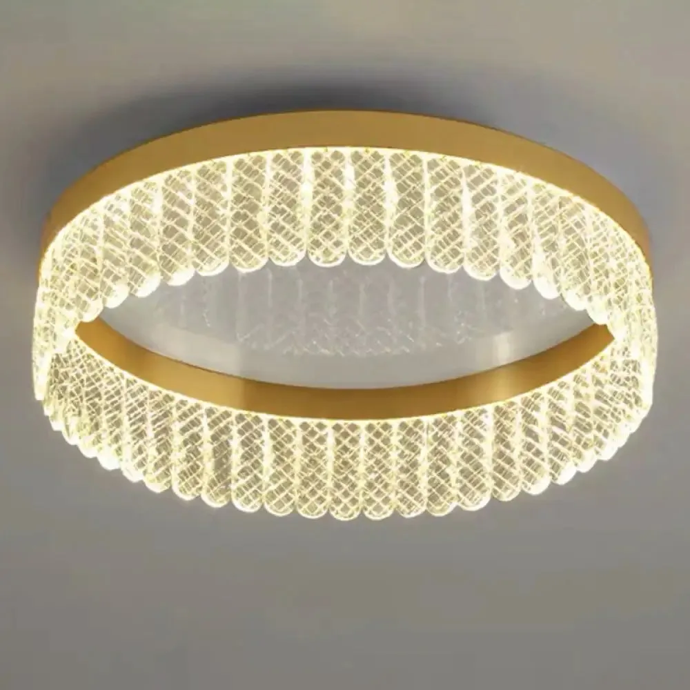 Gold LED Crystal Ring Flush-Mount Fixture for Bedroom