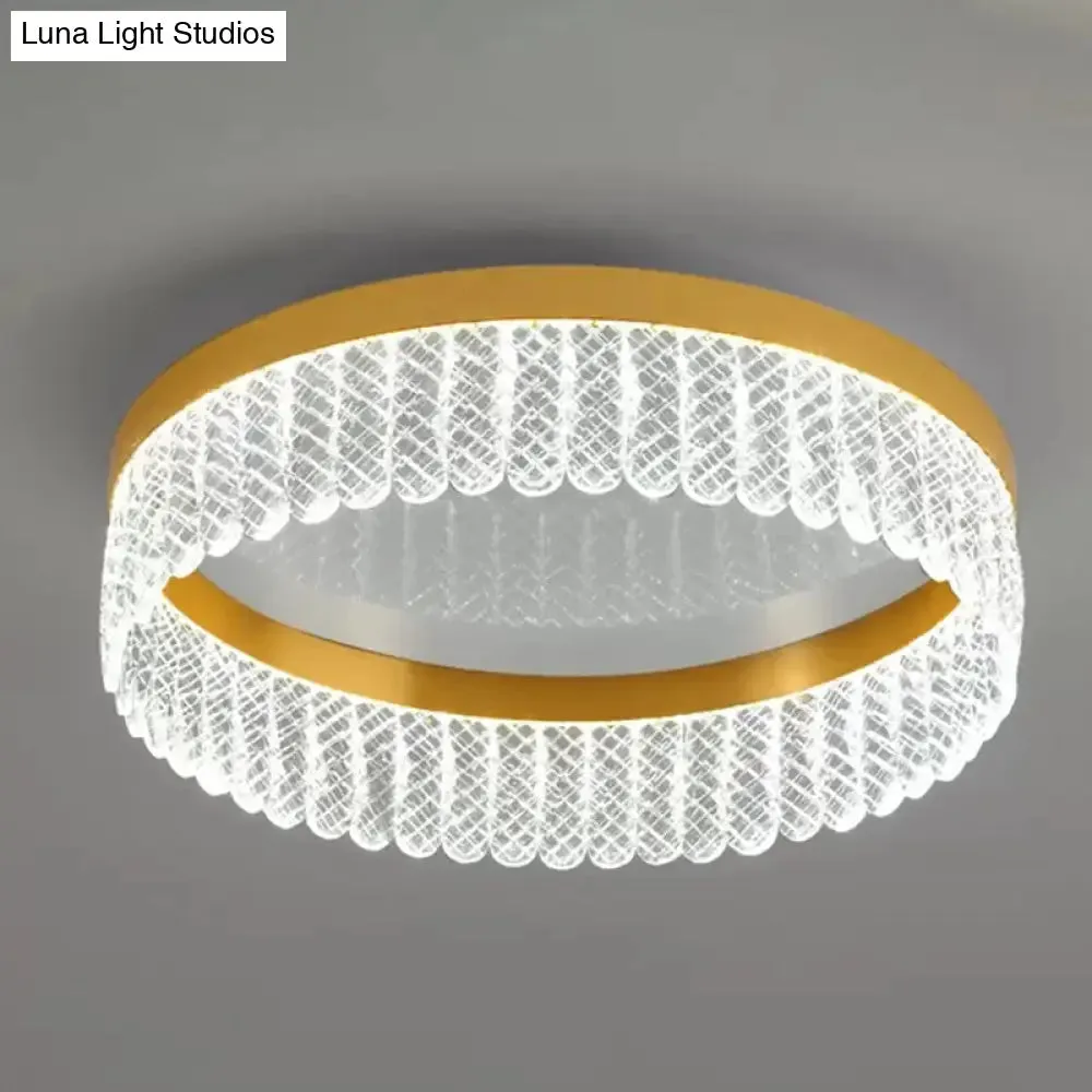 Gold LED Crystal Ring Flush-Mount Fixture for Bedroom