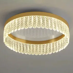 Gold LED Crystal Ring Flush-Mount Fixture for Bedroom