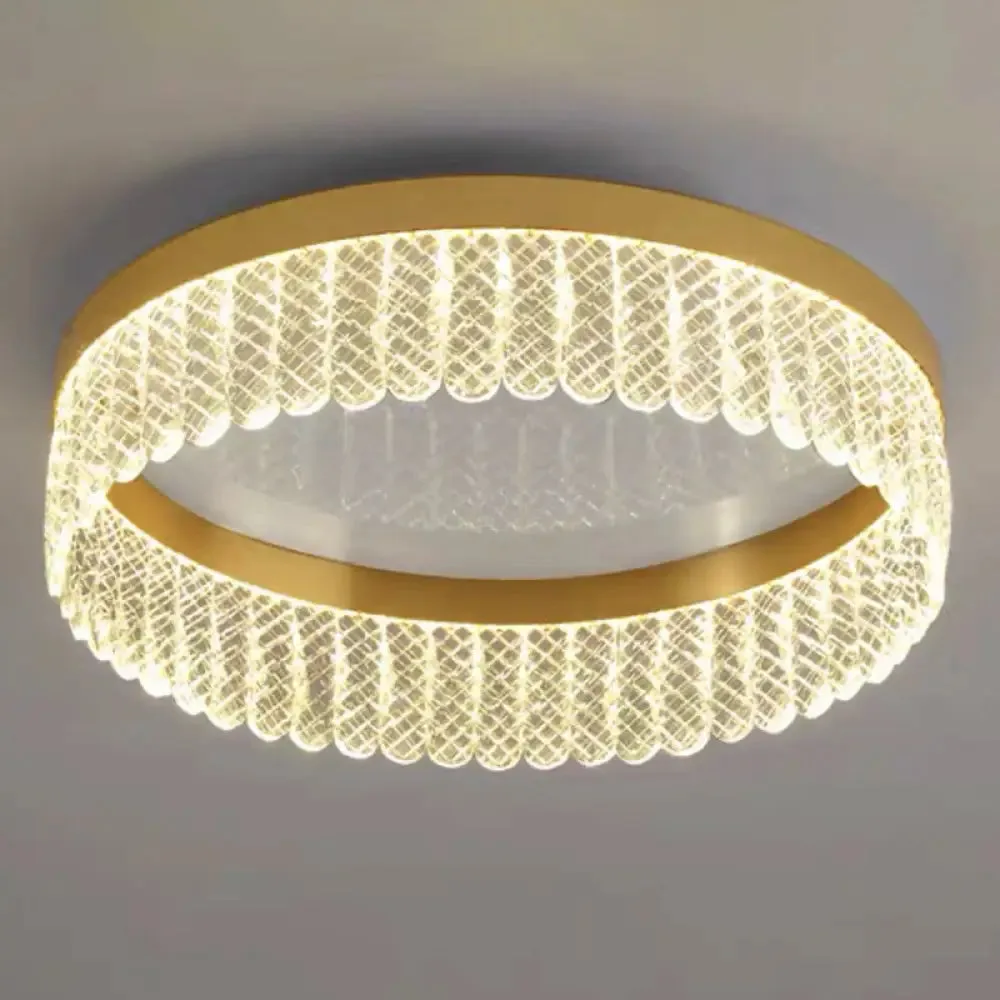 Gold LED Crystal Ring Flush-Mount Fixture for Bedroom