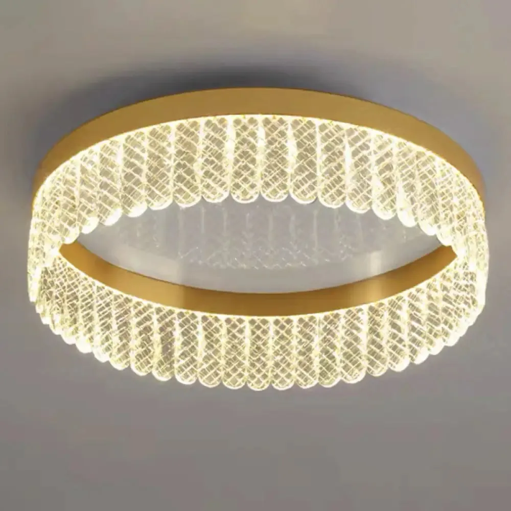 Gold LED Crystal Ring Flush-Mount Fixture for Bedroom