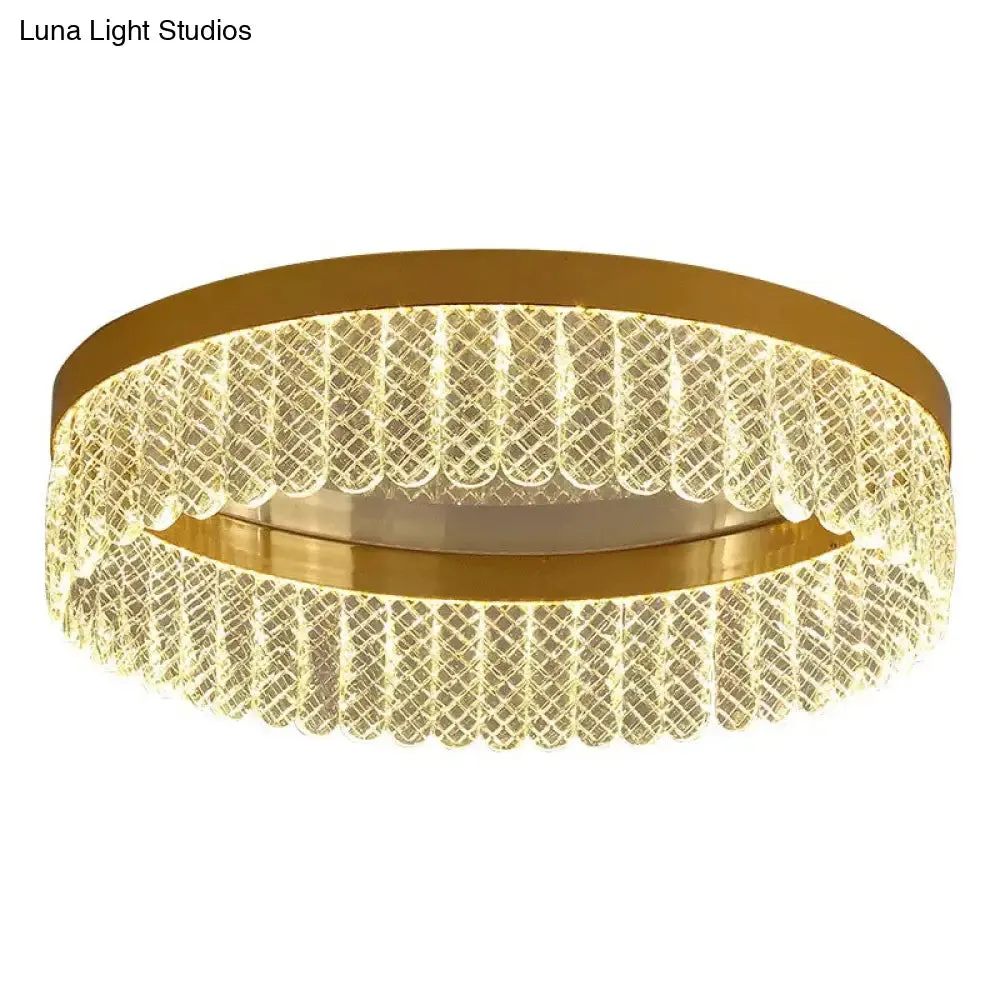 Gold LED Crystal Ring Flush-Mount Fixture for Bedroom