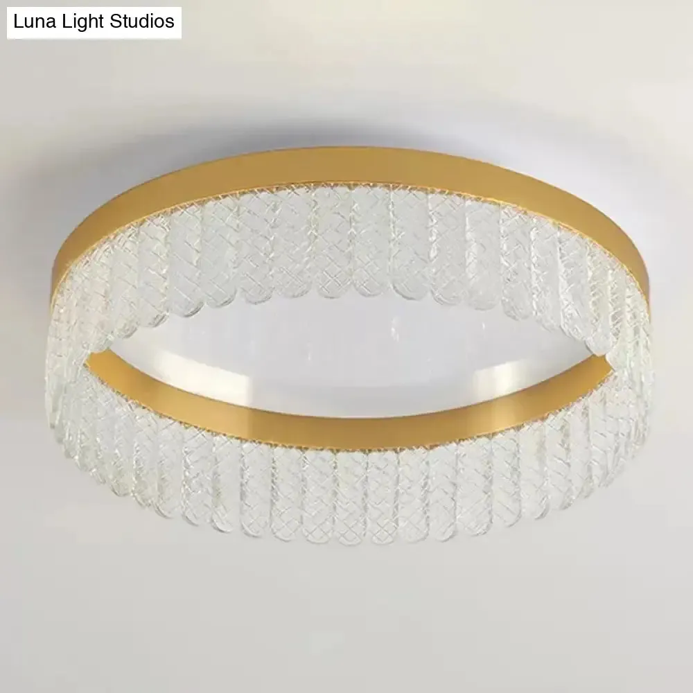Gold LED Crystal Ring Flush-Mount Fixture for Bedroom