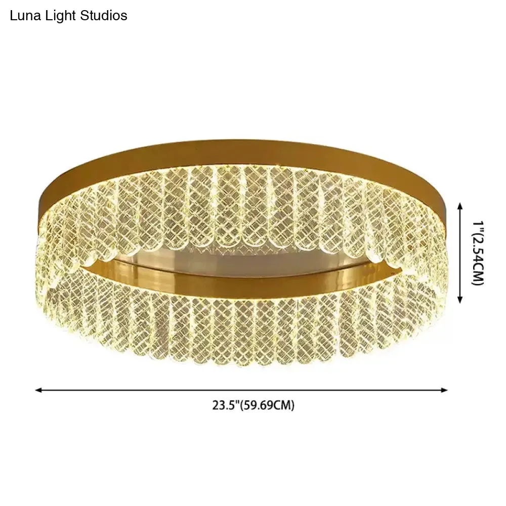 Gold LED Crystal Ring Flush-Mount Fixture for Bedroom