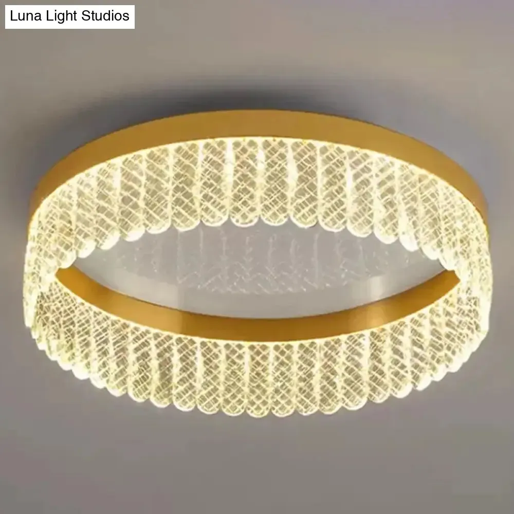 Gold LED Crystal Ring Flush-Mount Fixture for Bedroom