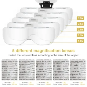 hargeable LED Light Lamp Headband Magnifying Glasses