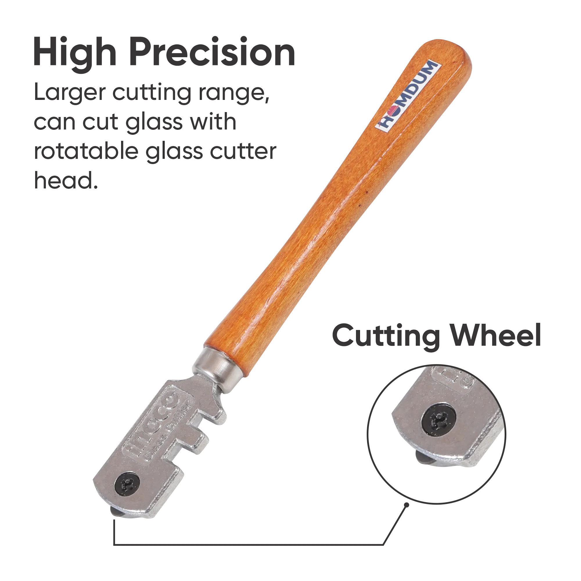 Homdum glass cutter pen INGCO with 6pc Inter-changeable cutting blade wheel efficient Glass Cutting Tool length 130 mm with a wooden handle efficient glass cutting tool