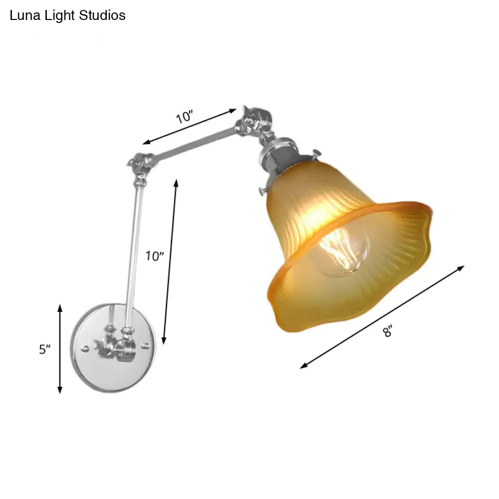 Industrial Chrome Amber Textured Glass Wall Lamp for Bedroom - 1 Light Flared Sconce Fixture"

Note: SEO optimization is considered by including relevant keywords and keeping the title concise.