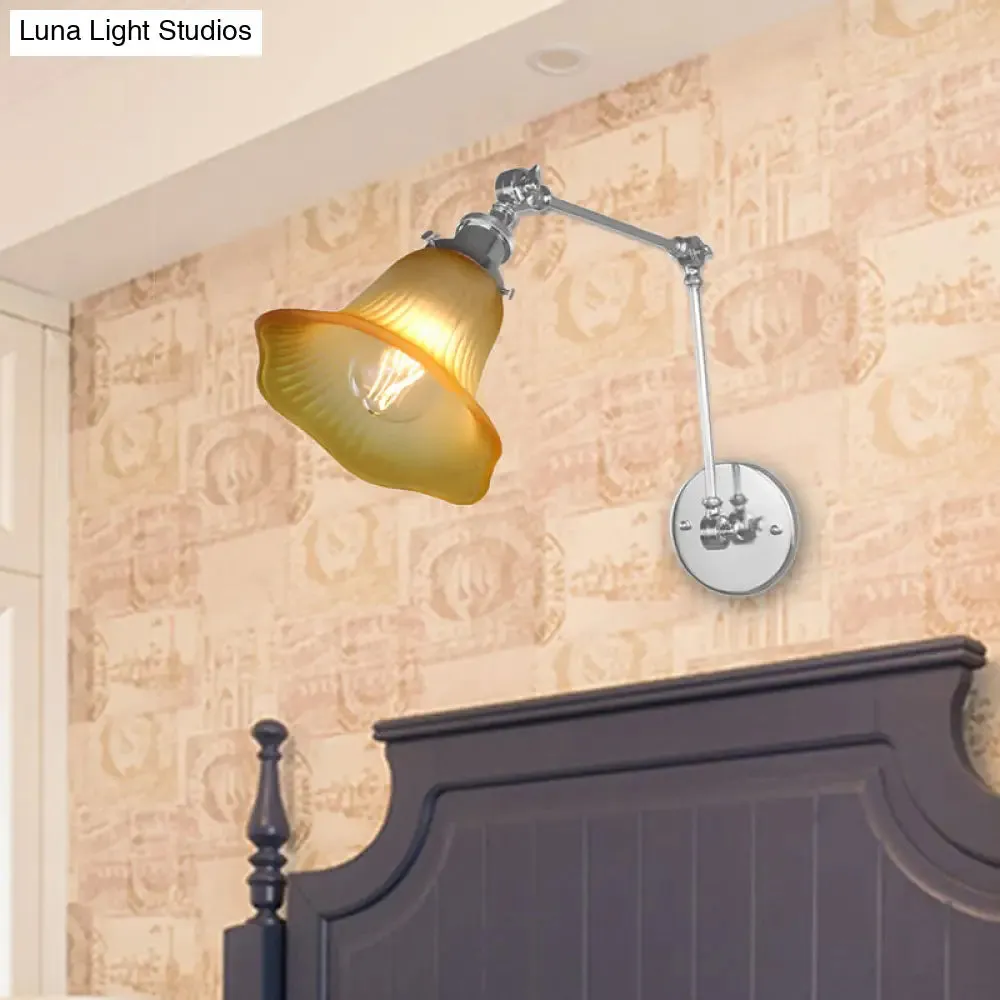 Industrial Chrome Amber Textured Glass Wall Lamp for Bedroom - 1 Light Flared Sconce Fixture"

Note: SEO optimization is considered by including relevant keywords and keeping the title concise.
